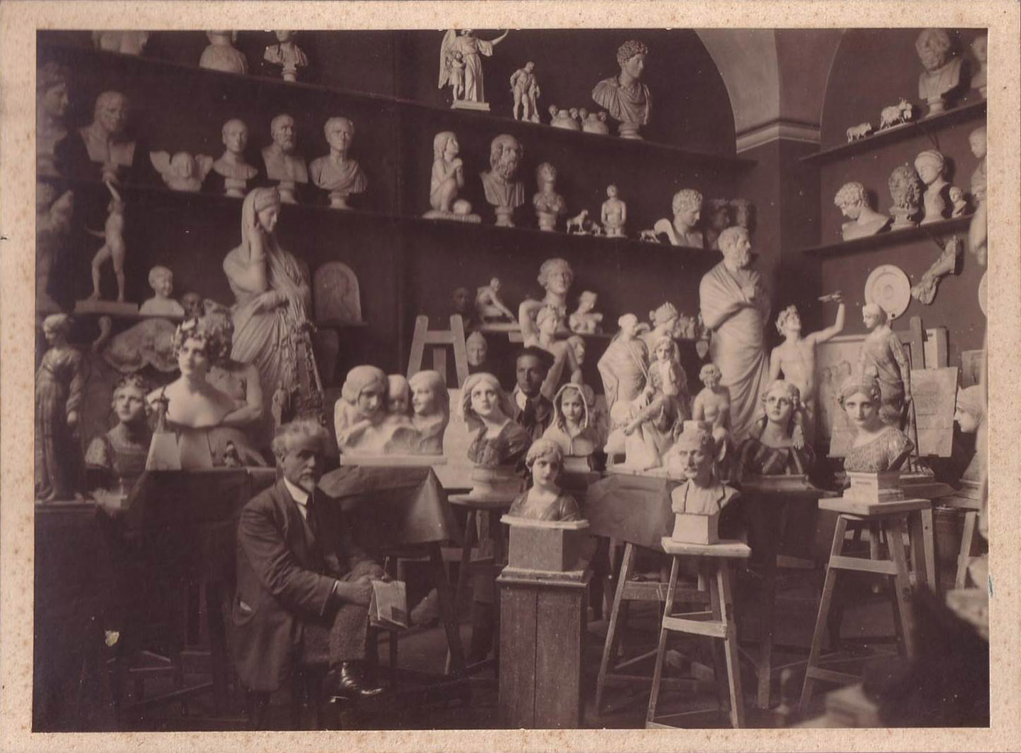 Prof. Giuseppe. Bessi, a long term director of the school, between the students' work. The picture was taken still in the original building of the Istituto d'Arte